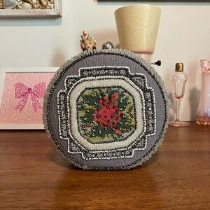 Anthropologie Beaded Round Clutch with Floral Design